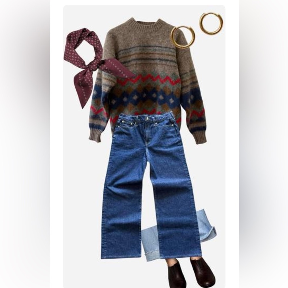 Vintage fair isle wool or wool blend chunky knit crewneck sweater - Picture 8 of 8